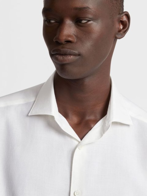 Белая рубашка ZEGNA из бленда хлопка и кашемира: фото 3 - Invogue