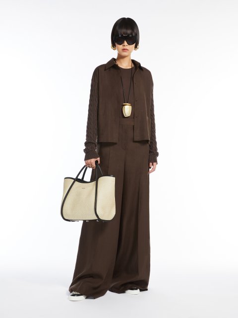 Бежевая сумка Max Mara с кожаными деталями: фото 1 - Invogue