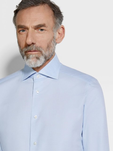 Блакитна сорочка ZEGNA з бавовни: фото 4 - Invogue