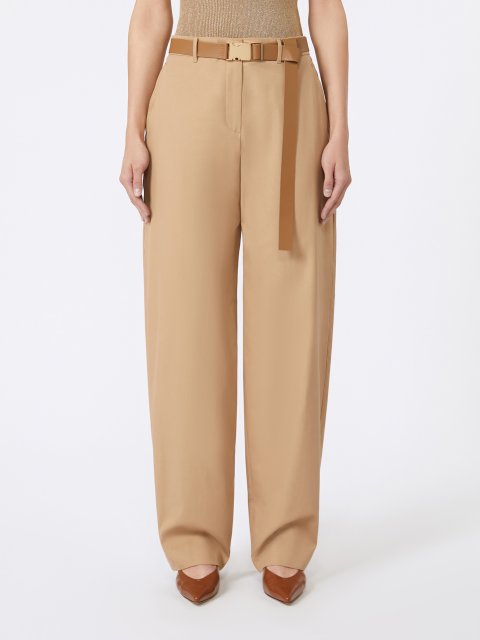 Темно-бежеві брюки MAX MARA з бавовняної саржі: фото 2 - Invogue