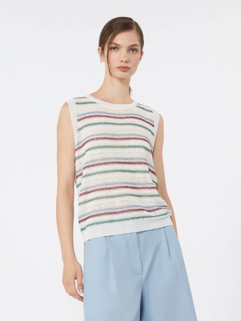 Жилет в полоску WEEKEND MAX MARA из льняной пряжи: фото 2 - Invogue