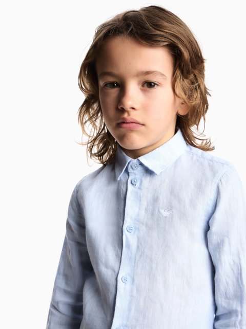 Лляна сорочка Emporio Armani Kids блакитна: фото 2 - Invogue