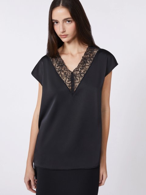 Чорний топ WEEKEND MAX MARA атласний: фото 4 - Invogue