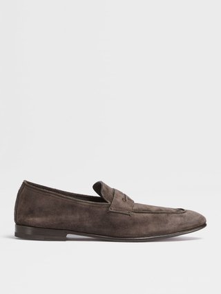 Коричневые лоферы ZEGNA из кожи: фото - Invogue