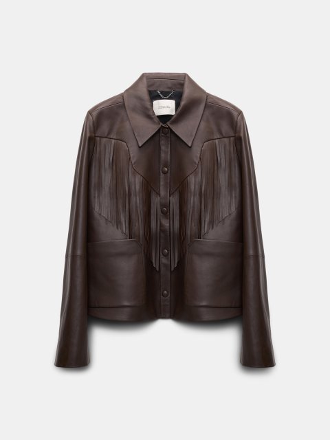 Темно-коричневая куртка Dorothee Schumacher с бахромой: фото - Invogue