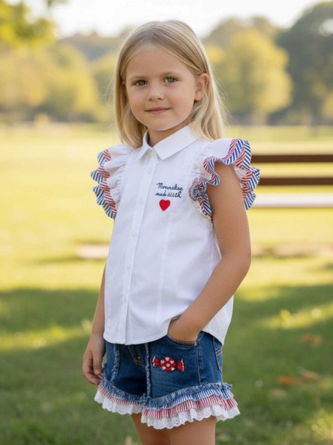 Комплект блузка з рюшами та джинсові шорти Hello Kitty Monnalisa: фото 1 - Invogue