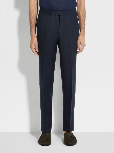 Темно-синие брюки ZEGNA из льна: фото 1 - Invogue