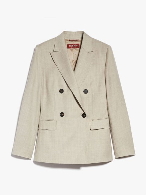 Бежевый двубортный жакет Max Mara из шерсти с карманами: фото - Invogue