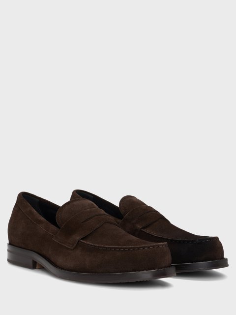 Темно-коричневі лофери BOSS замшеві: фото 2 - Invogue