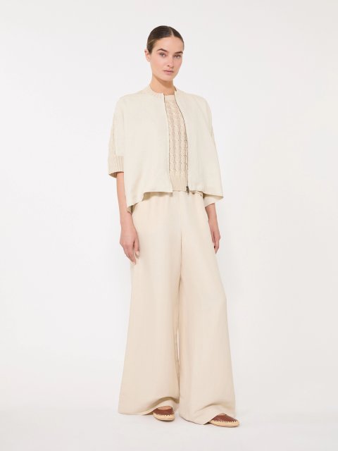 Бежевый свитер с фактурной вязкой Max Mara из льна: фото 1 - Invogue