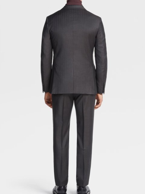 Темно-коричневий костюм в тонку смужку Zegna з вовни: фото 2 - Invogue