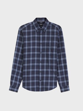 Синяя рубашка в клетку BOSS из хлопка: фото - Invogue