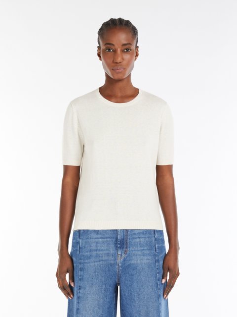 Кремовая футболка WEEKEND MAX MARA из шелка и хлопка: фото 2 - Invogue
