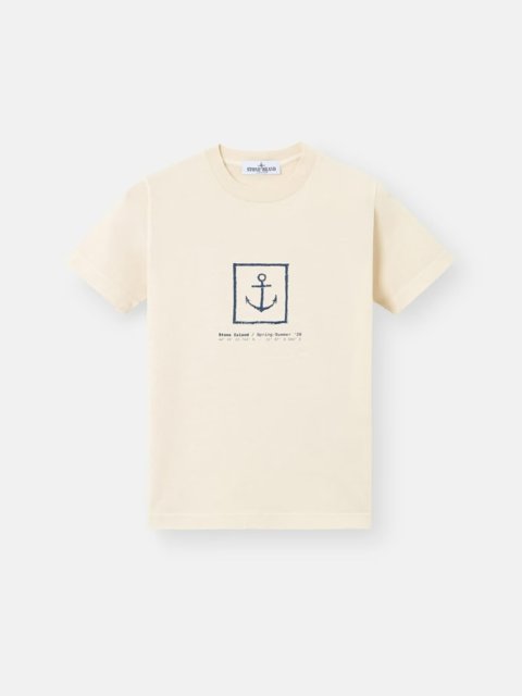 Біла футболка з принтом Stone Island з бавовни: фото - Invogue
