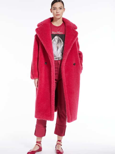 Малинове пальто Teddy oversize Max Mara з бленду альпаки та шовку: фото 5 - Invogue
