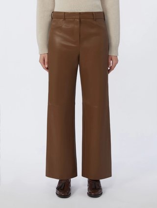 Коричневые брюки MAX MARA из экокожи: фото 2 - Invogue