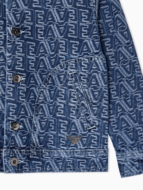 Джинсовая куртка с жаккардным логотипом Emporio Armani Kids: фото 3 - Invogue