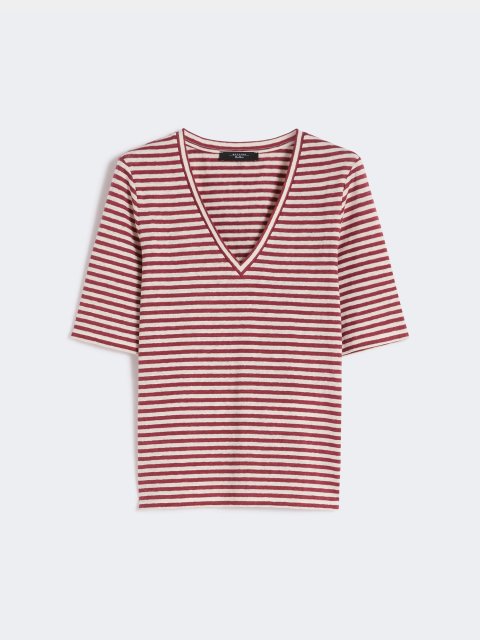 Бордовая футболка Weekend Max Mara из льна и эластана: фото - Invogue