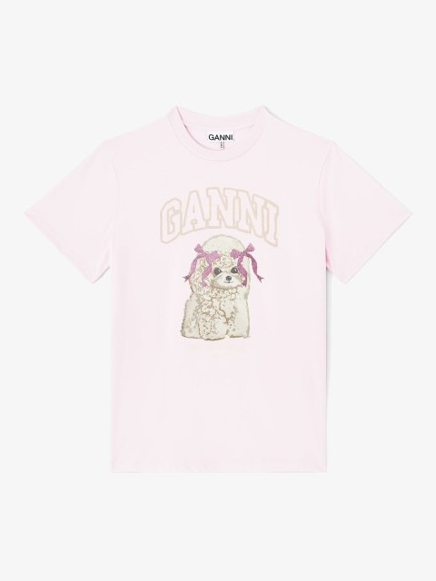 Розовая футболка GANNI из органического хлопка: фото - Invogue