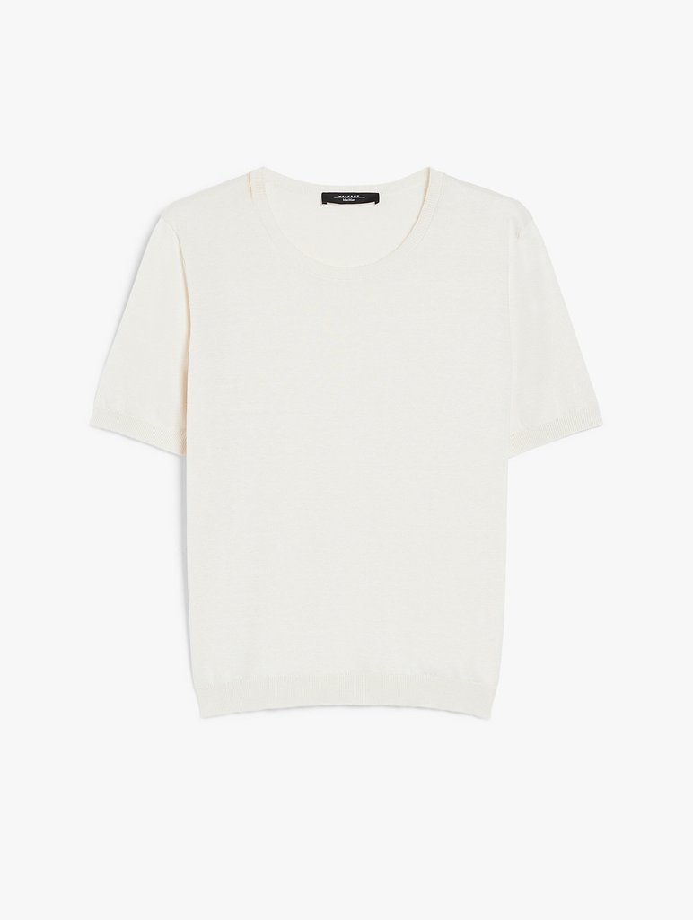 Кремова футболка WEEKEND MAX MARA з шовку та бавовни: фото - Invogue