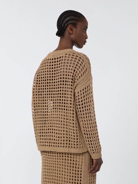 Карамельний светр з сітчастою фактурою Max Mara з бавовни: фото 3 - Invogue