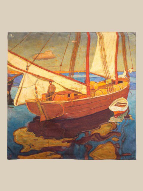 Платок с принтом Дубки OFAM из шелка твил: фото 1 - Invogue