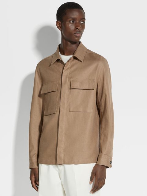 Темно-бежевая рубашка ZEGNA с накладными карманами: фото 1 - Invogue
