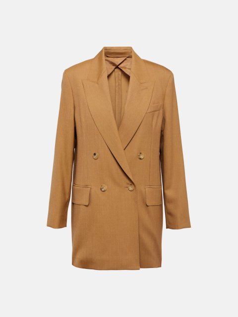 Темно-бежевий двубортний жакет Max Mara з суміші вовни, мохеру та шовку: фото - Invogue