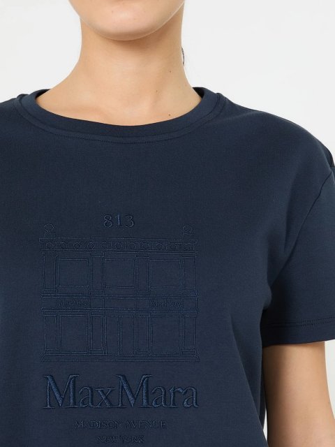 Темно-синя футболка Max Mara з бавовни з вишивкою: фото 4 - Invogue