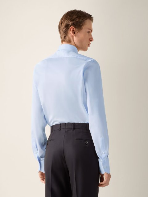 Синя сорочка Zegna у тонку смужку з бавовни: фото 2 - Invogue