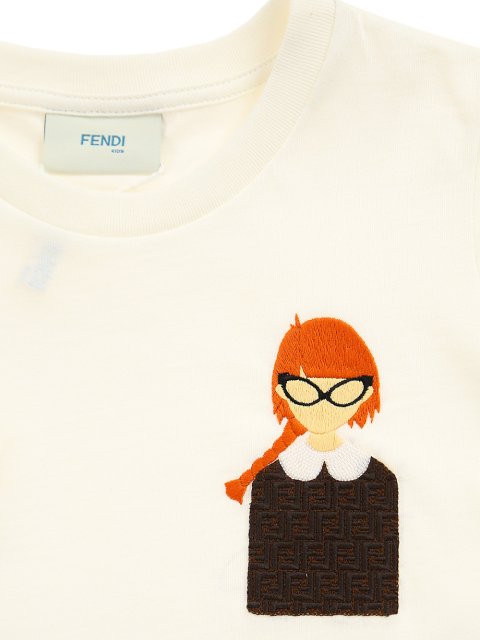 Молочная футболка FENDI KIDS: фото 2 - Invogue