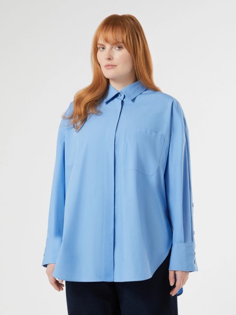 Блакитна блуза MARINA RINALDI з бавовняного попліну: фото 2 - Invogue