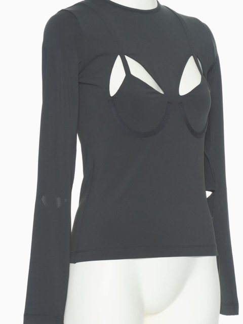 Черный топ PUSHBUTTON с вырезами: фото 4 - Invogue