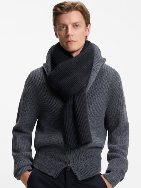 Тёмно-синий шарф BOSS из шерсти и кашемира: фото 2 - Invogue