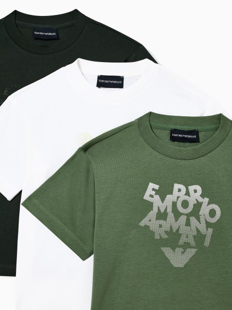 Набір із трьох футболок з бавовняного джерсі Emporio Armani Kids синій/білий: фото 1 - Invogue