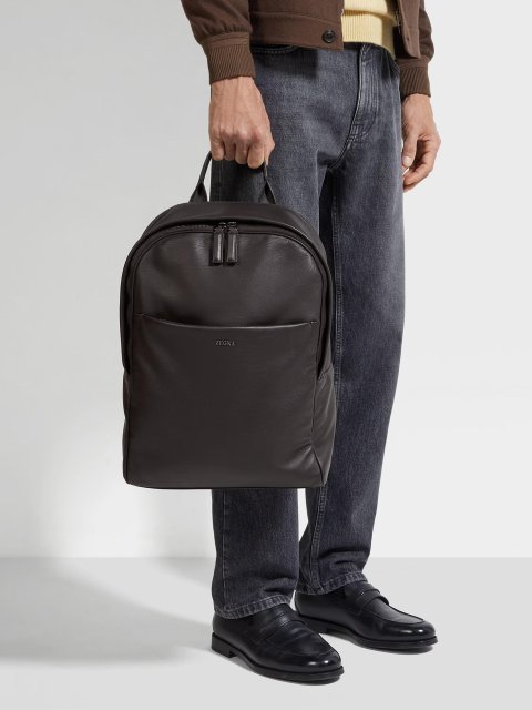 Темно-коричневий рюкзак ZEGNA зі шкіри: фото 1 - Invogue