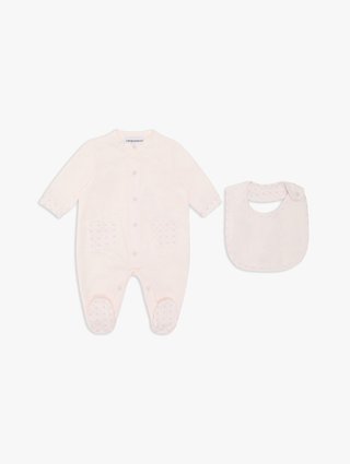 Розовый комбинезон, слюнявчик EMPORIO ARMANI KIDS из хлопка: фото - Invogue