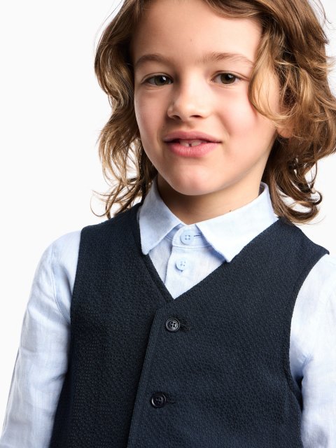 Лляна сорочка Emporio Armani Kids блакитна: фото 3 - Invogue