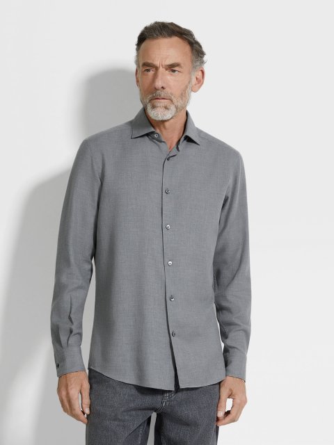 Темно-сіра сорочка ZEGNA з бавовни та кашеміру: фото 1 - Invogue
