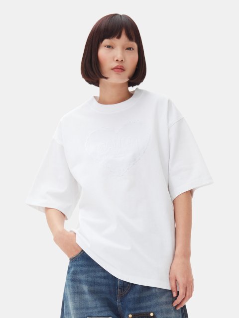 Белая футболка Ganni с логотипом: фото 1 - Invogue