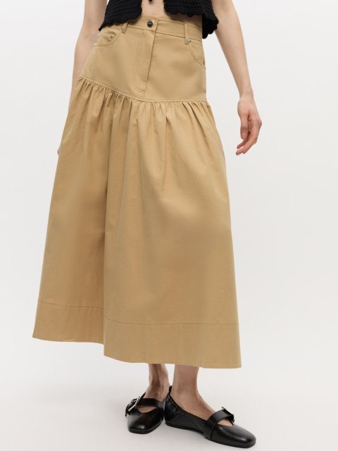 Бежева спідниця GANNI з бавовни та льону: фото 2 - Invogue