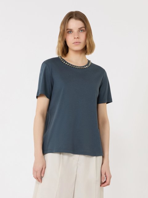 Темно-синя футболка Max Mara з бавовни та модалу: фото 2 - Invogue