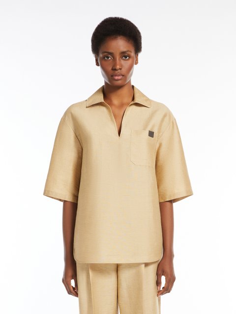 Золота сорочка Max Mara з суміші льону та шовку: фото 2 - Invogue