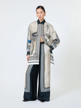 Темно-сині брюки Max Mara з шовку з принтом: фото 1 - Invogue