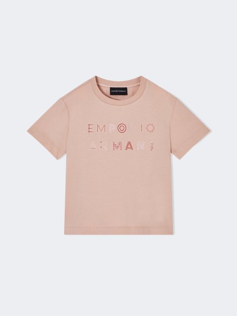 Футболка з бавовняного джерсі з круглим вирізом Emporio Armani Kids: фото - Invogue