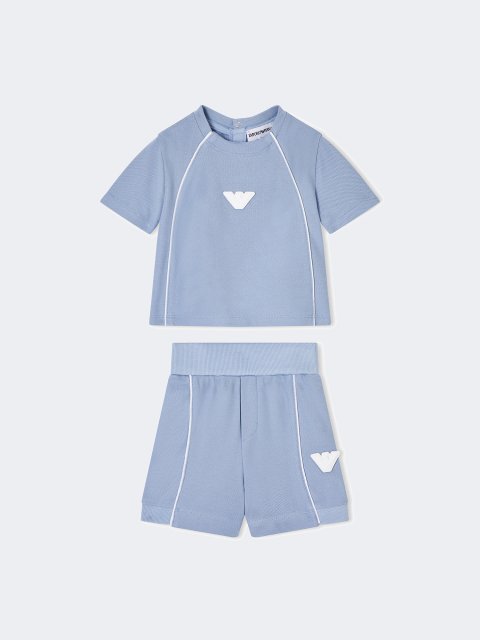 Комплект з футболки та шортів з піке з логотипом Eagle Emporio Armani Kids блакитний: фото - Invogue