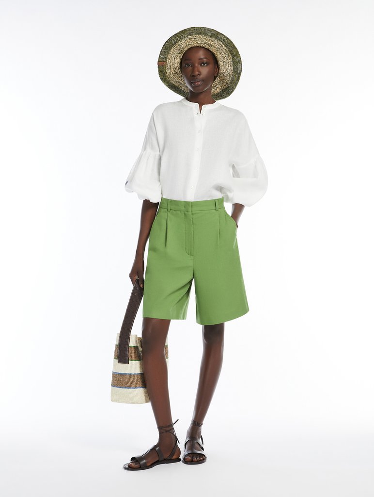 Зеленые бермуды Weekend Max Mara из хлопка и льна: фото 1 - Invogue
