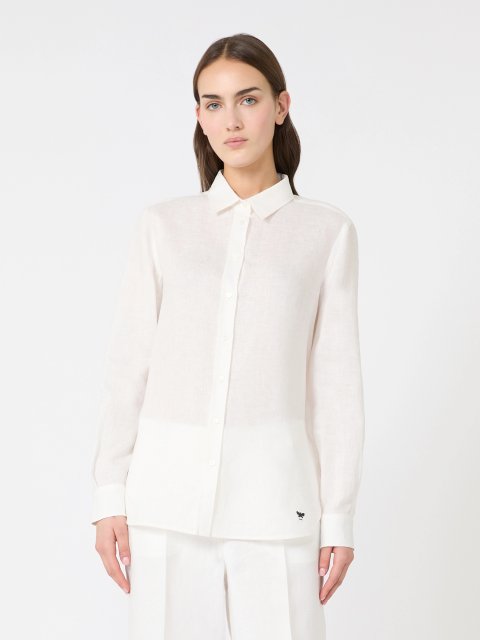 Біла сорочка Weekend Max Mara з льону з вишитим логотипом: фото 2 - Invogue