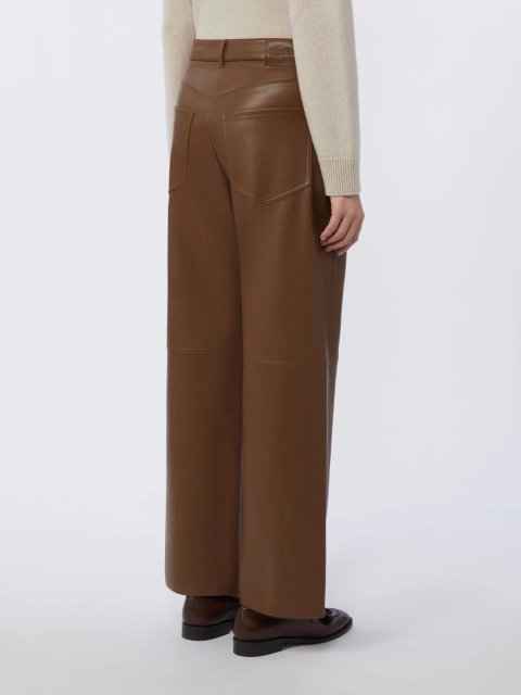 Коричневі брюки MAX MARA з екошкіри: фото 3 - Invogue