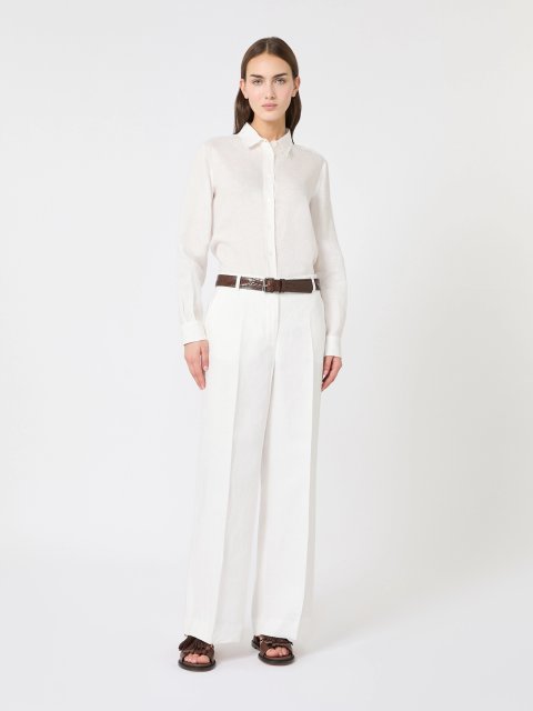 Біла сорочка Weekend Max Mara з льону з вишитим логотипом: фото 1 - Invogue